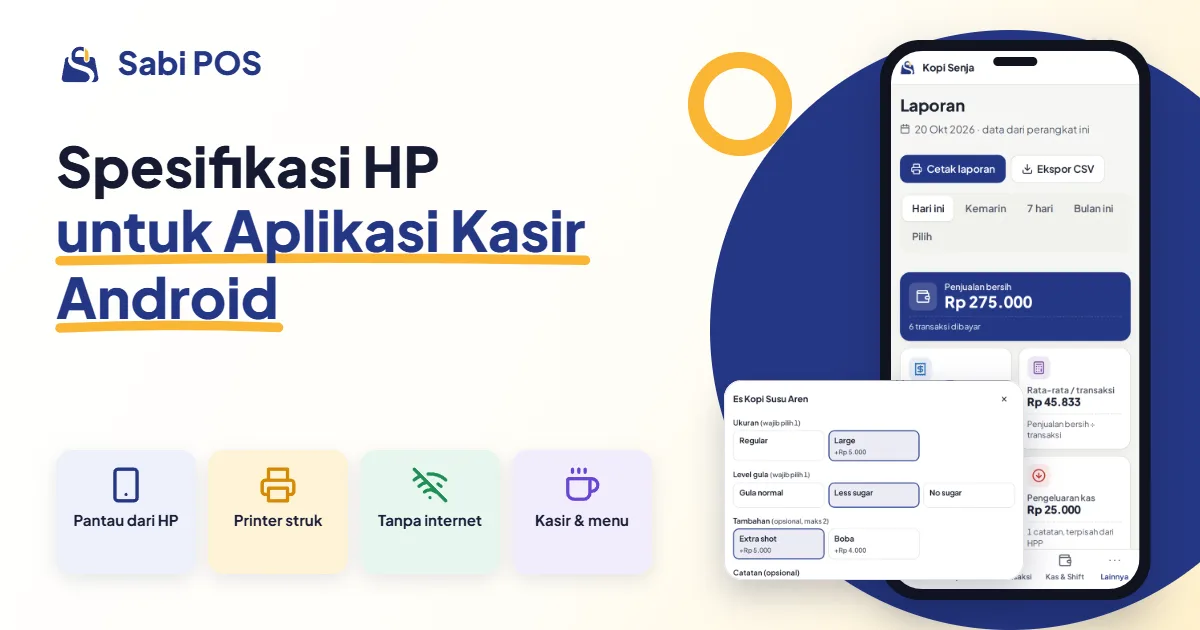 Layar login Sabi POS di HP Android: karyawan masuk dengan PIN sendiri
